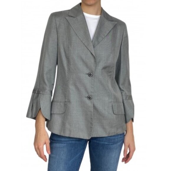 Carolina Herrera Fitted Gray Peaked Lapel Tulip Flared Cuff  Blazer Size Small - Picture 9 of 11